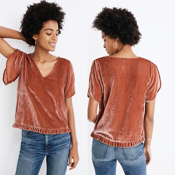 Madewell Tops - New Madewell Velvet Tulip-Sleeve Ruffle Top